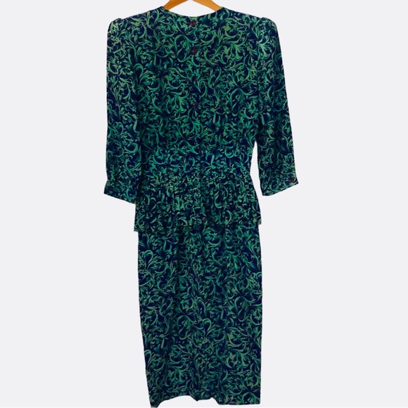 VTG Silk Dress Maggy London by Jeannene Booher midi peplum waist size 4 - Picture 5 of 9